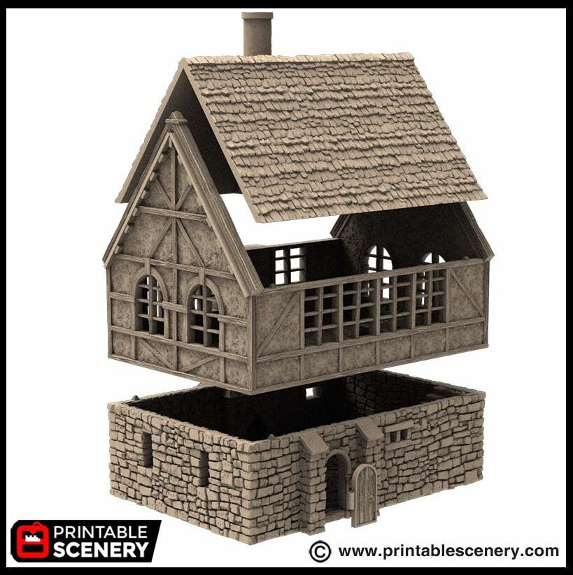 Wattle And Daub Stone Manor - King and Country, dnd Medieval building, Village, Town, Wargaming Terrain, Scatter scenery, House, Cottage