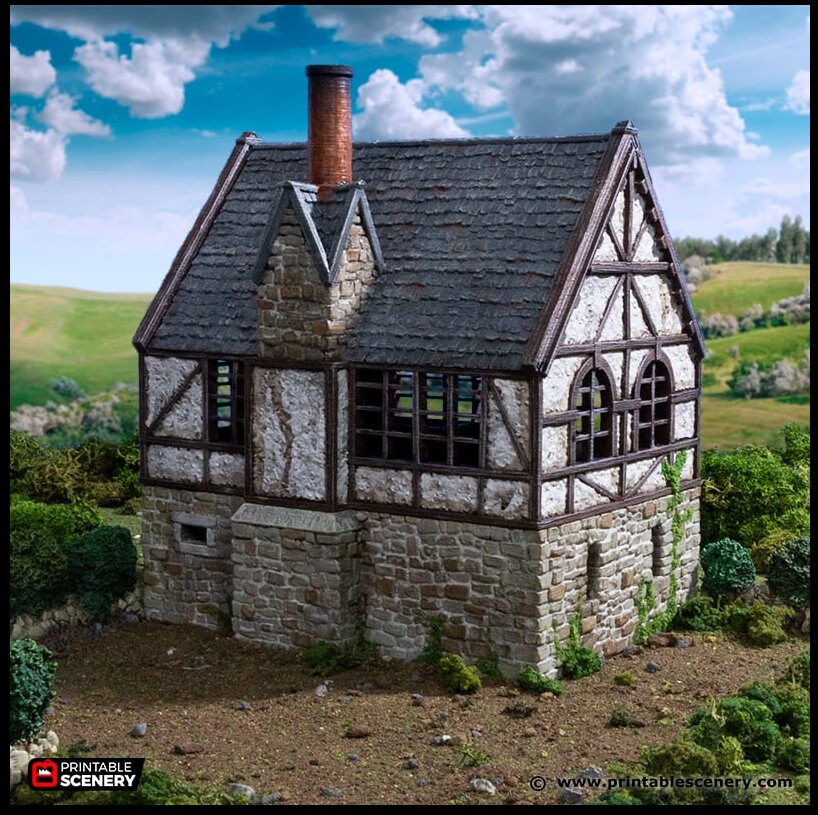 Wattle And Daub Stone Manor - King and Country, dnd Medieval building, Village, Town, Wargaming Terrain, Scatter scenery, House, Cottage