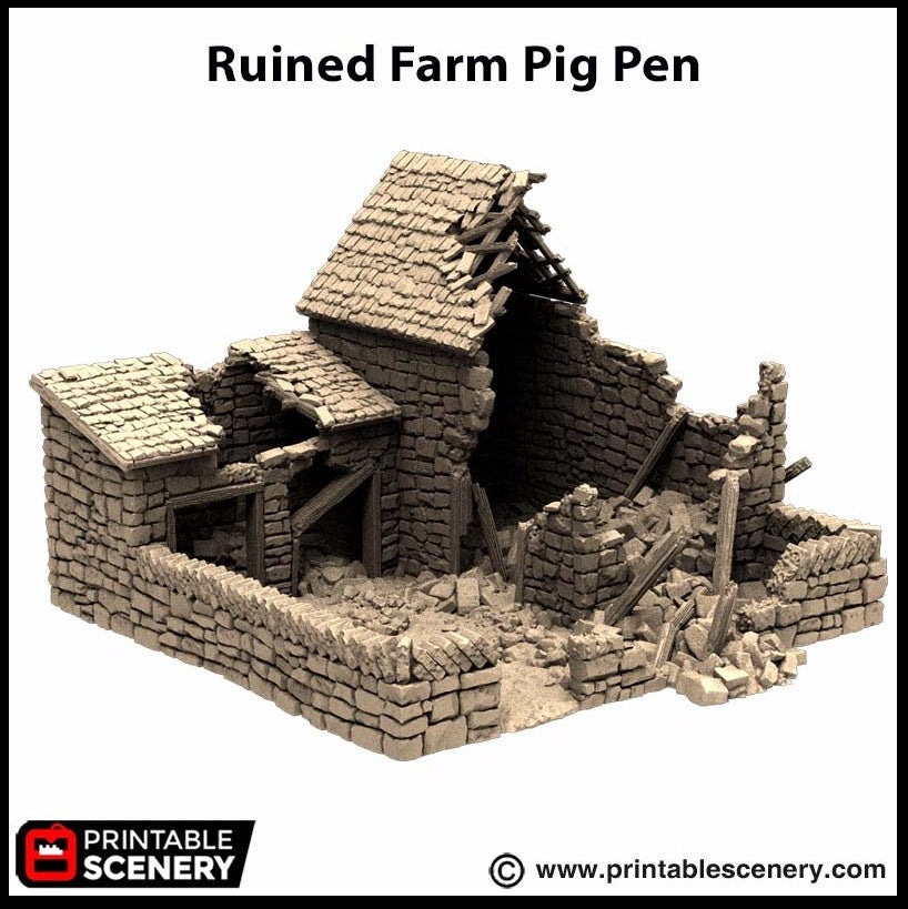 Ruined Farm Pig Pen - King and Country, dnd Medieval building, Village, Town, Wargaming Terrain, Scatter scenery, Farming, Diorama, Animals