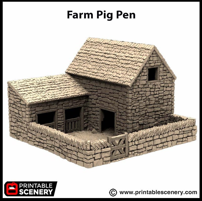 Farm Pig Pen - King and Country, dnd Medieval building, Village, Town, Wargaming Terrain, Scatter scenery, Farming, Diorama, Animals