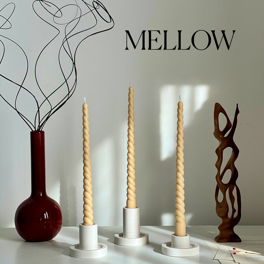 Tall Twisted Soy Wax Taper Candle: Handmade Pastel Decor
