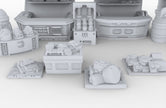 Black Market Scatter Terrain mini set - Novus Landing, Stalls, Marketplace, EC3D, Infinity, Legion Sci-fi, Cyberpunk 2077, Wargaming