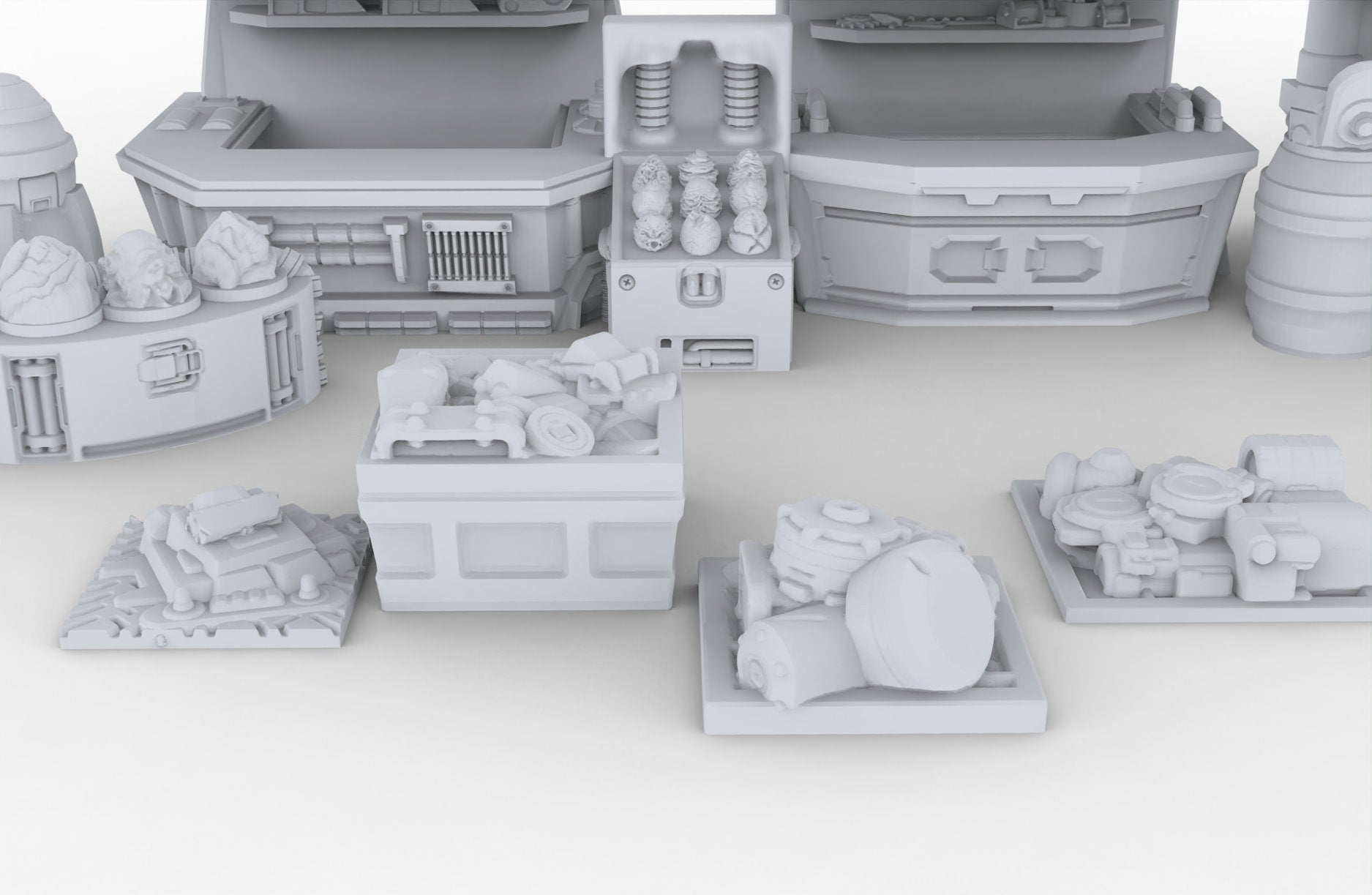 Black Market Scatter Terrain mini set - Novus Landing, Stalls, Marketplace, EC3D, Infinity, Legion Sci-fi, Cyberpunk 2077, Wargaming