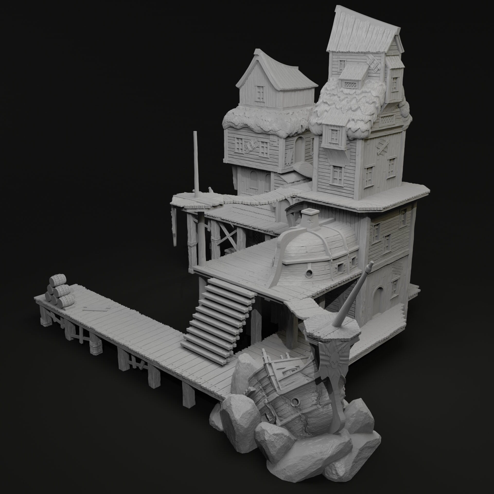 Pirate Dock - Pirates vs. Sailors Nightmare At Sea - DnD, Wargaming, Ocean, Boat, Ship, Docks, Tortuga, Black Flag, Pathfinder, Age of Sail