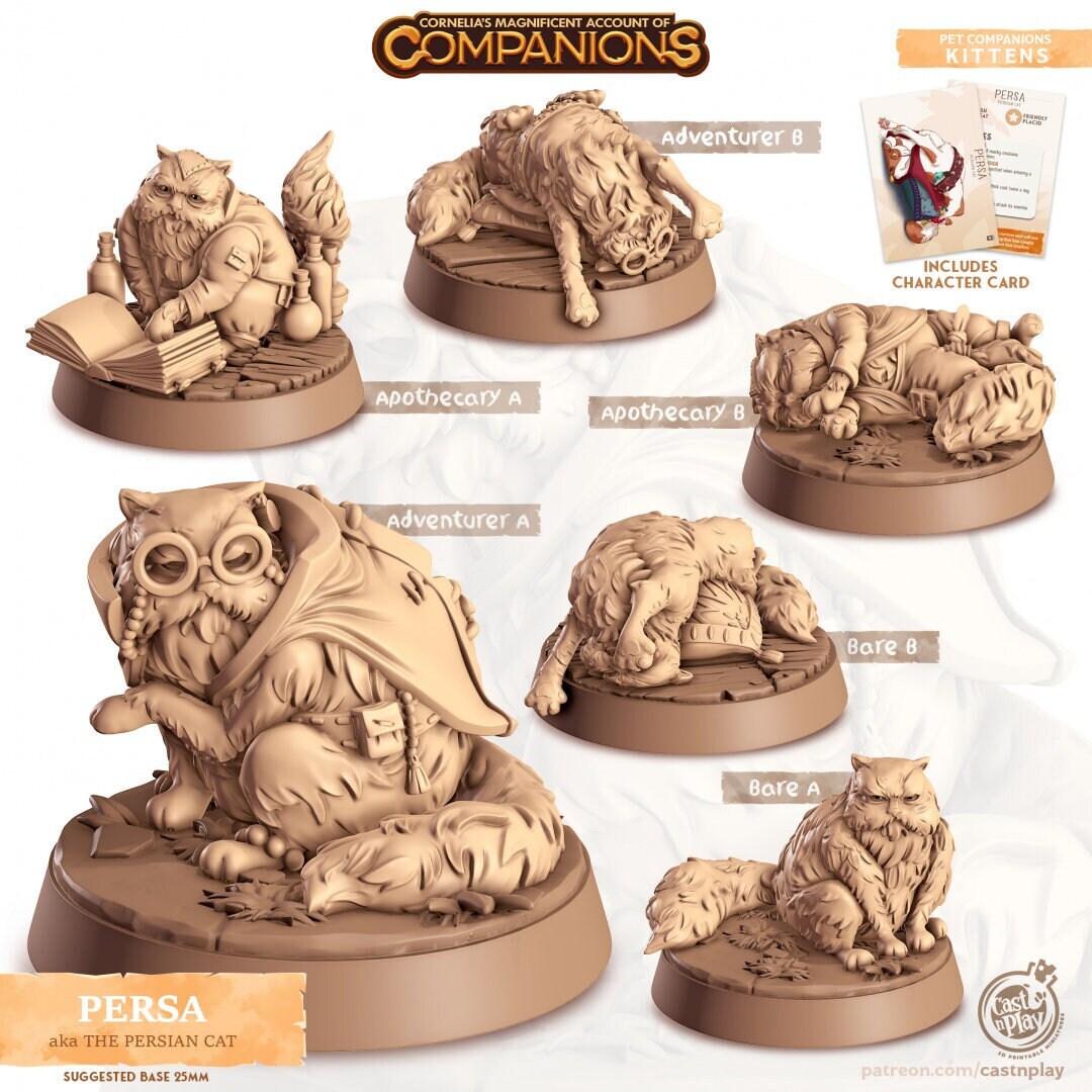 Persa - dnd Persian Cat mini - Cast N Play, Feline, Cat, Friend, Wizard Familiar, Animal Companion, Ranger, Druid Form, Apothecary
