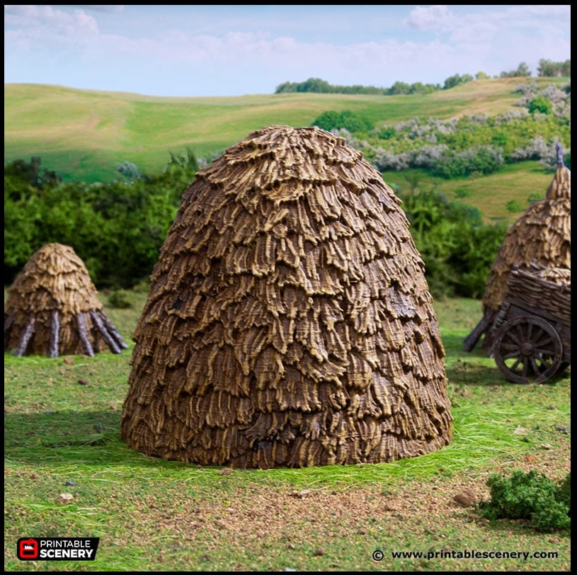 Haystacks - King and Country, DnD, Pathfinder, 15mm, 28mm, 32mm, wargaming terrain, scatter scenery D&D medieval village, farm, cart, hay