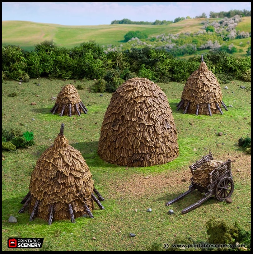 Haystacks - King and Country, DnD, Pathfinder, 15mm, 28mm, 32mm, wargaming terrain, scatter scenery D&D medieval village, farm, cart, hay