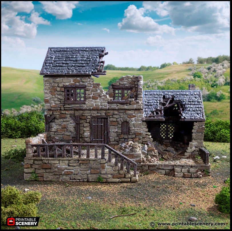 Ruined Stonestreet Bakers - King and Country, DnD, Pathfinder, 15mm, 28mm, 32mm, wargaming terrain, scatter scenery D&D medieval village