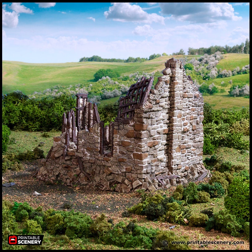 Ruined Barleyway Cottage - King and Country, DnD, Pathfinder, 15mm, 28mm, 32mm, wargaming terrain, scatter scenery D&D medieval village