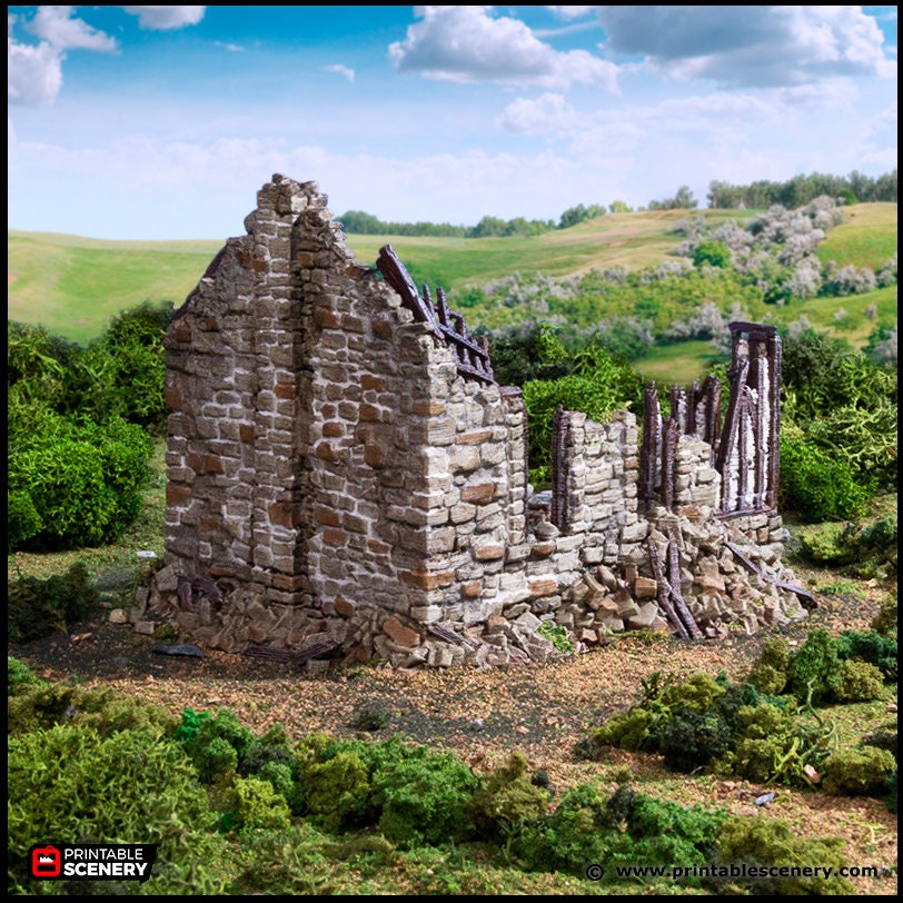 Ruined Barleyway Cottage - King and Country, DnD, Pathfinder, 15mm, 28mm, 32mm, wargaming terrain, scatter scenery D&D medieval village