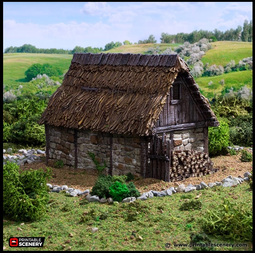 Norman Stone Barn - King and Country, DnD, Pathfinder, 15mm, 28mm, 32mm, wargaming terrain, scenery D&D farm, crops, medieval village, town