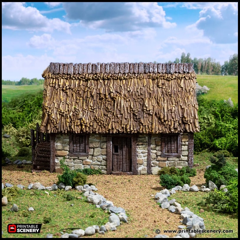 Norman Stone Barn - King and Country, DnD, Pathfinder, 15mm, 28mm, 32mm, wargaming terrain, scenery D&D farm, crops, medieval village, town