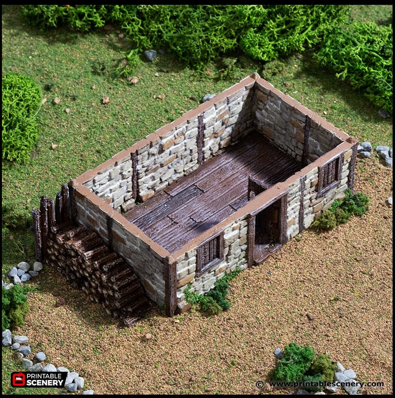 Norman Stone Barn - King and Country, DnD, Pathfinder, 15mm, 28mm, 32mm, wargaming terrain, scenery D&D farm, crops, medieval village, town