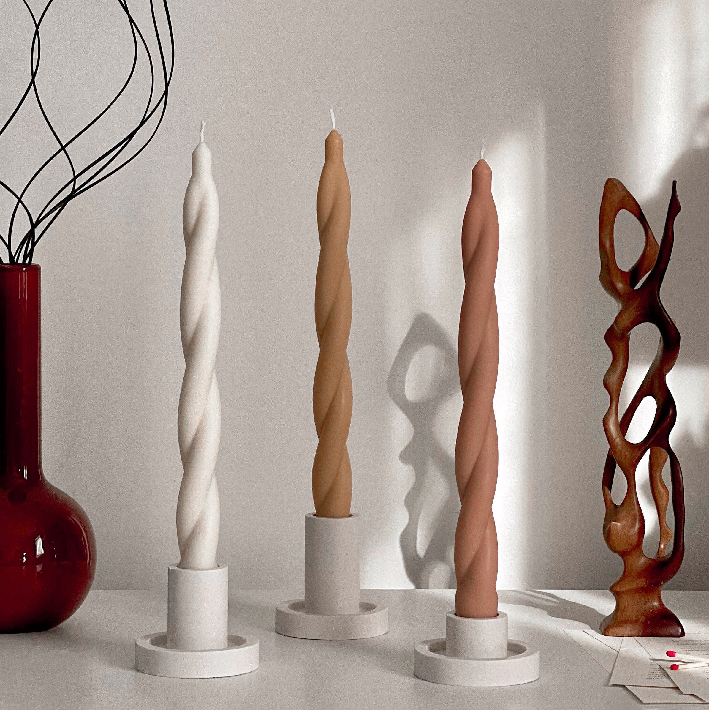 Tall Twisted Soy Wax Candle: Handmade Dinner Candle