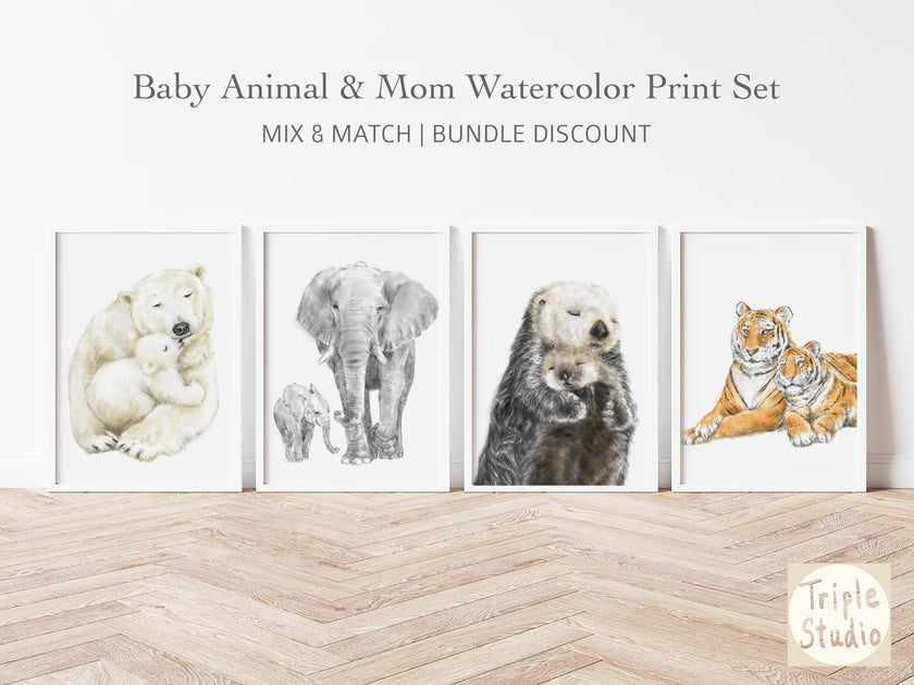 Baby Sea Otter and Mom Wall Art Print