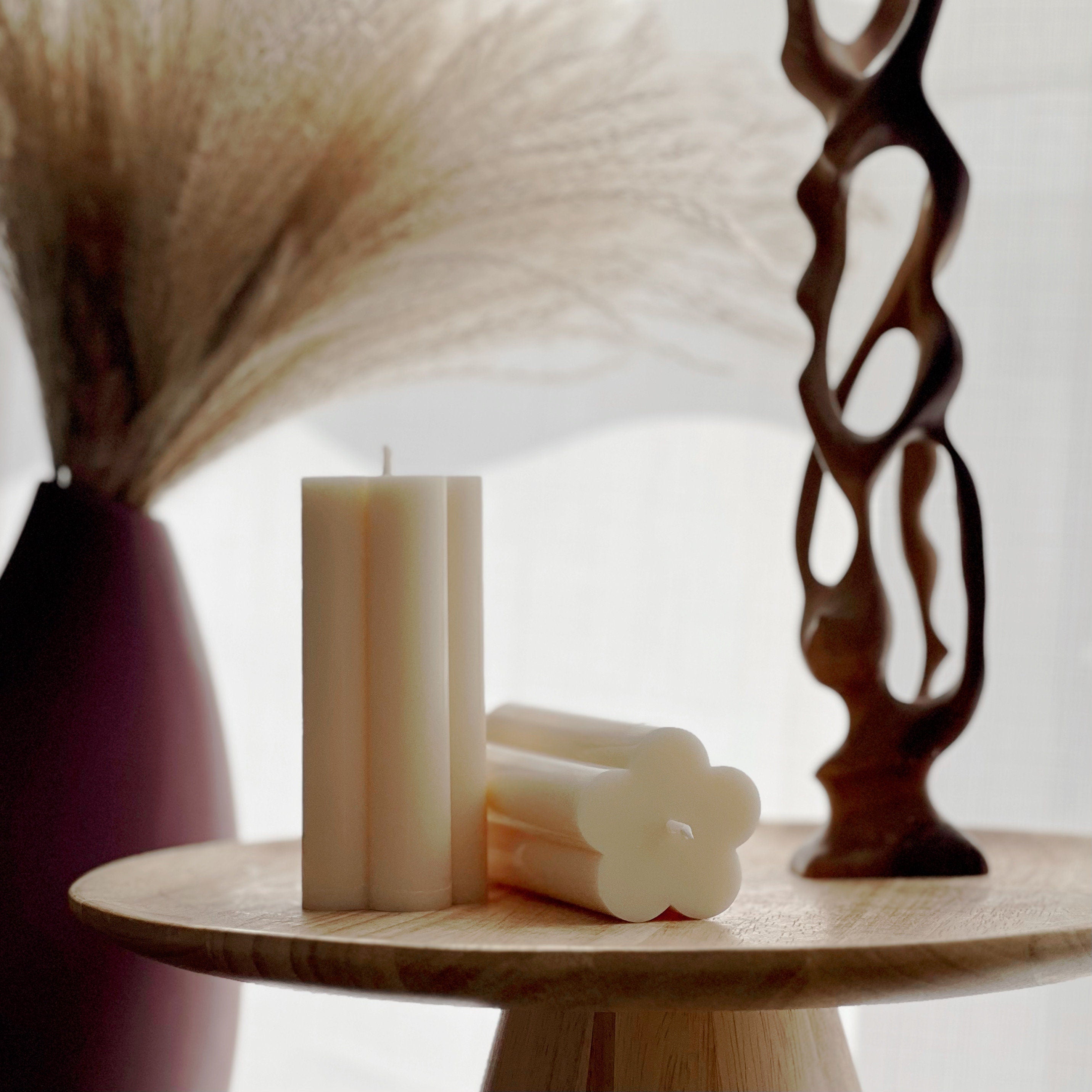 Flower Pillar Soy Candle: Minimalist Home Decor, Unscented Vegan Candle