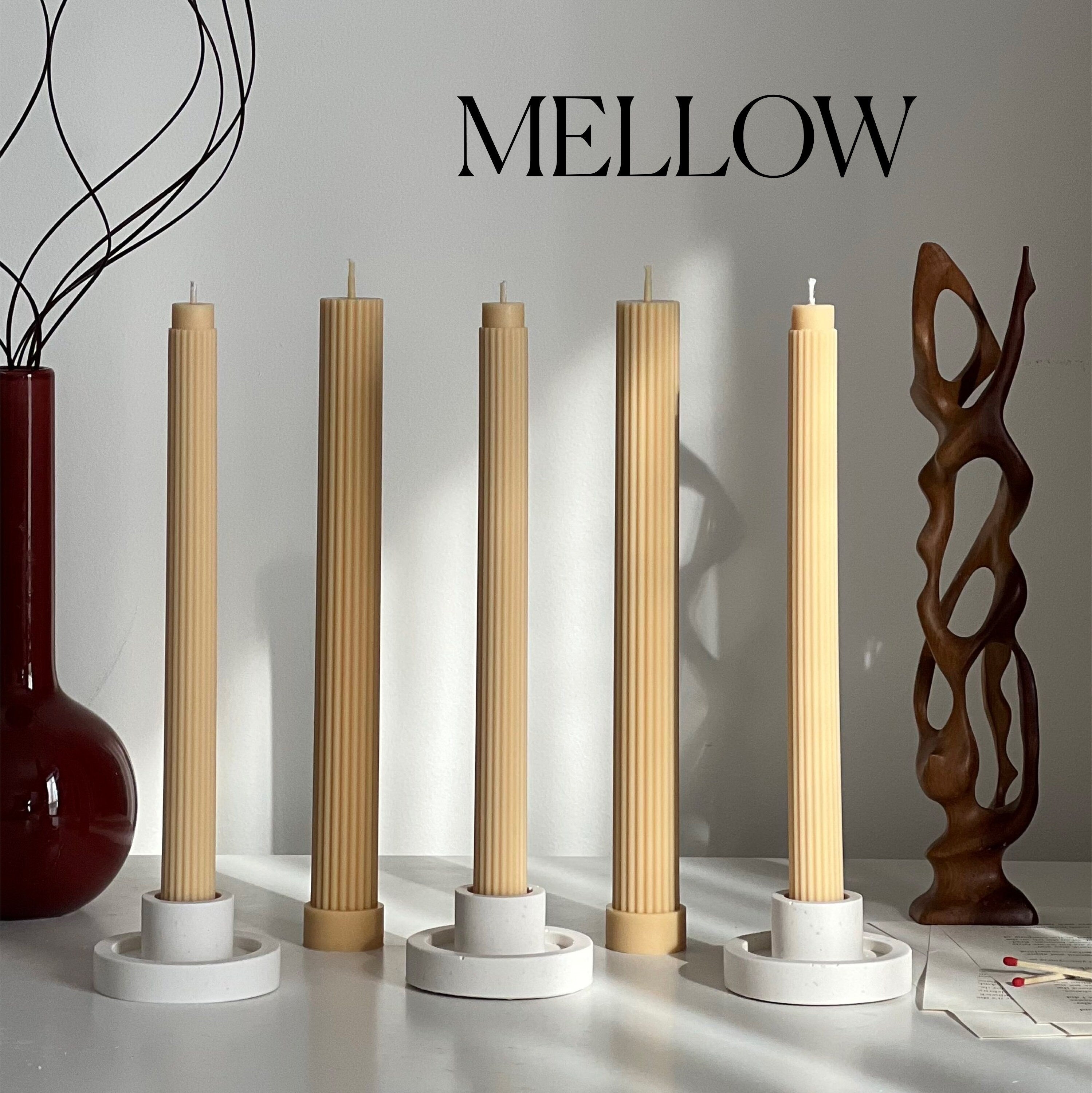 Ribbed Soy Wax Taper Candle: Handmade Unscented Pillar