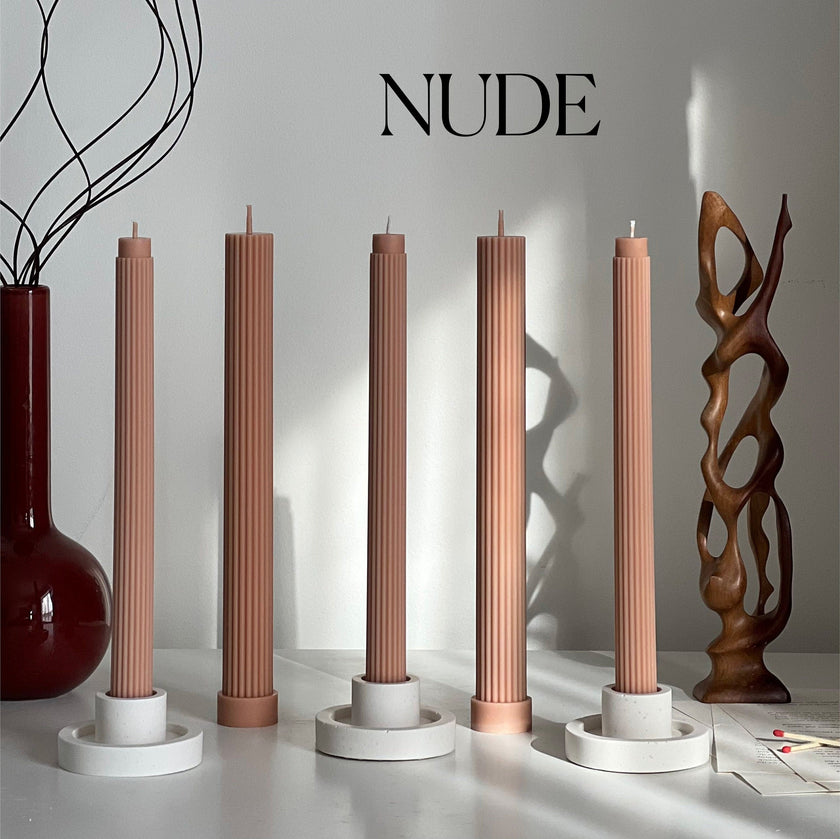 Ribbed Soy Wax Taper Candle: Handmade Unscented Pillar