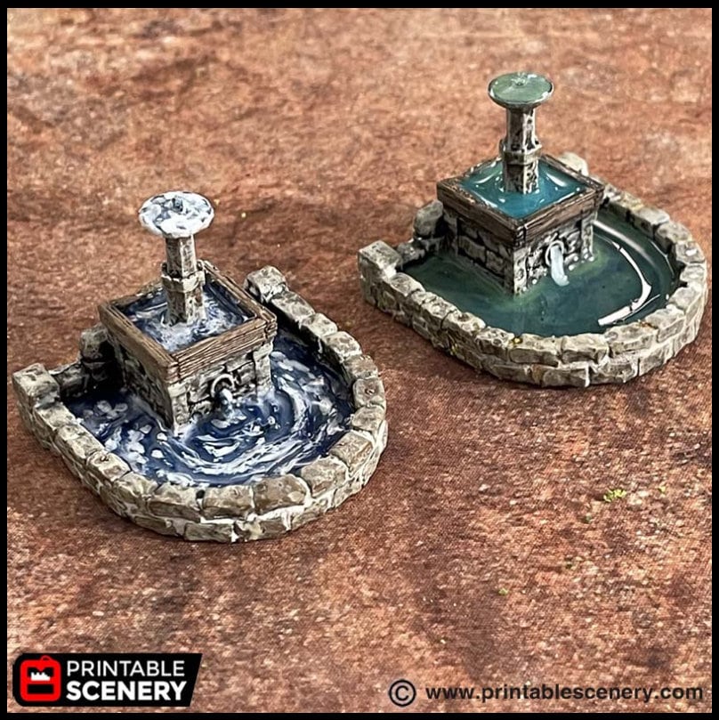 Town Fountains - King and Country, DnD, Pathfinder, 15mm, 28mm, 32mm, wargaming terrain, scenery D&D shop, medieval village, square, town
