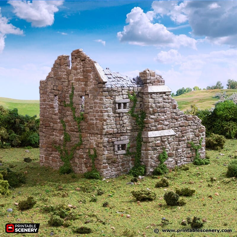 Ruined Norman Stone Manor - King and Country, DnD, Pathfinder, 15mm, 28mm, 32mm, wargaming terrain, scenery D&D, medieval village, castle