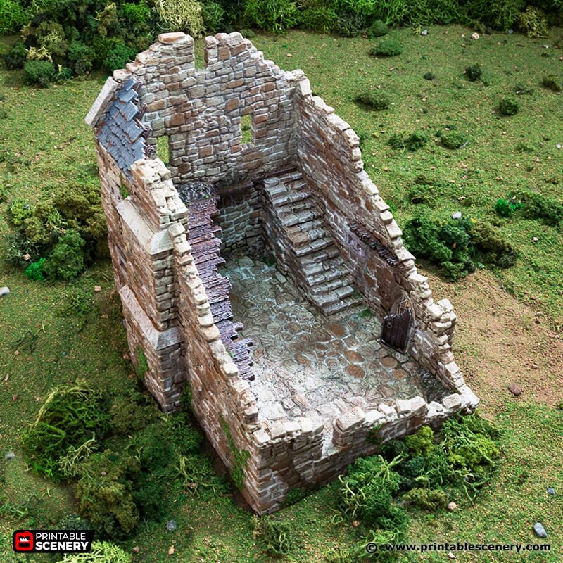 Ruined Norman Stone Manor - King and Country, DnD, Pathfinder, 15mm, 28mm, 32mm, wargaming terrain, scenery D&D, medieval village, castle