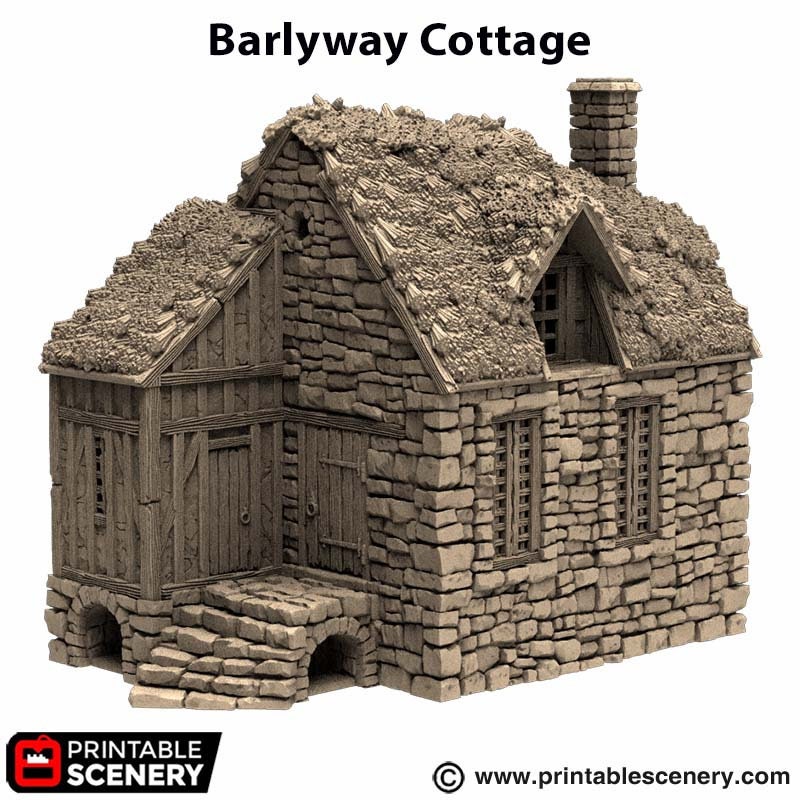 Barlyway Cottage - King and Country, DnD, Pathfinder, 15mm, 28mm, 32mm, wargaming terrain, scenery D&D, medieval village, house, home