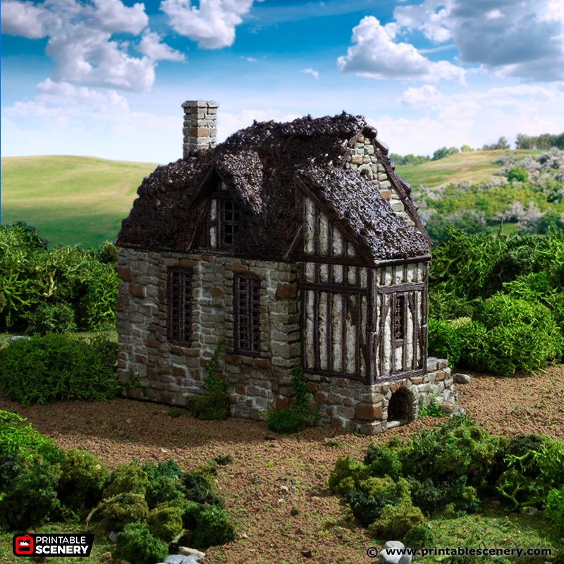 Barlyway Cottage - King and Country, DnD, Pathfinder, 15mm, 28mm, 32mm, wargaming terrain, scenery D&D, medieval village, house, home