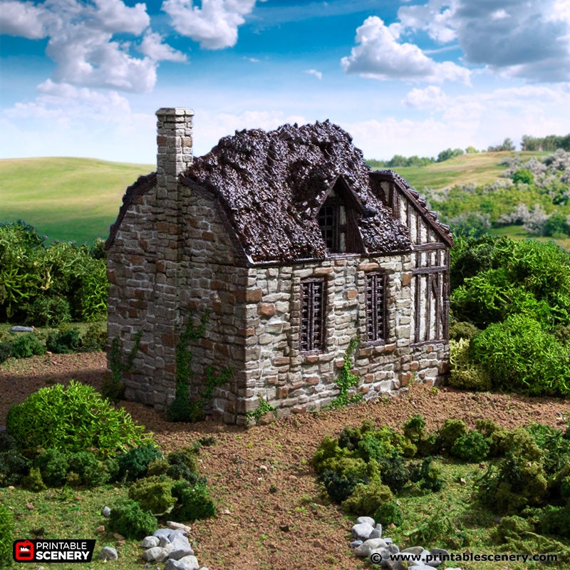 Barlyway Cottage - King and Country, DnD, Pathfinder, 15mm, 28mm, 32mm, wargaming terrain, scenery D&D, medieval village, house, home