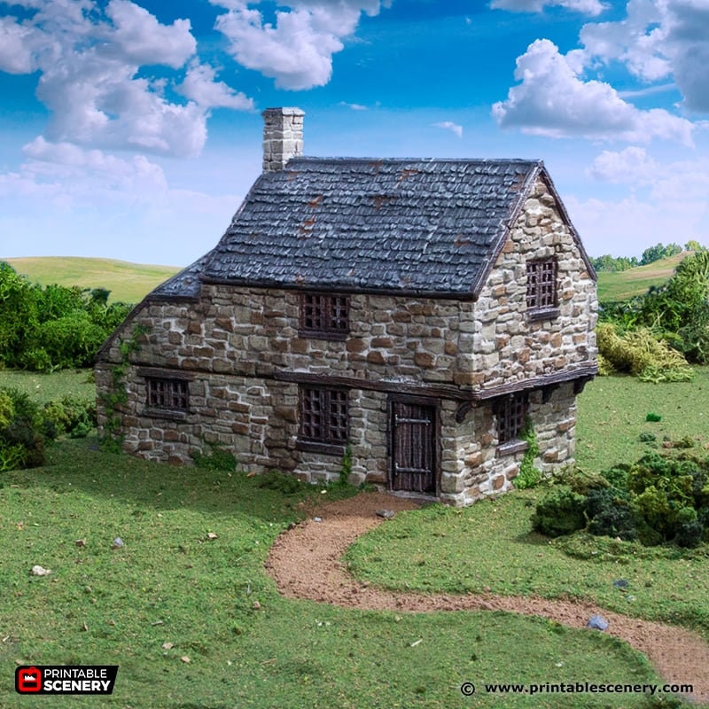 Hollyhock Cottage - King and Country, DnD, Pathfinder, 15mm, 28mm, 32mm, wargaming terrain, scenery D&D, medieval village, house, home, town