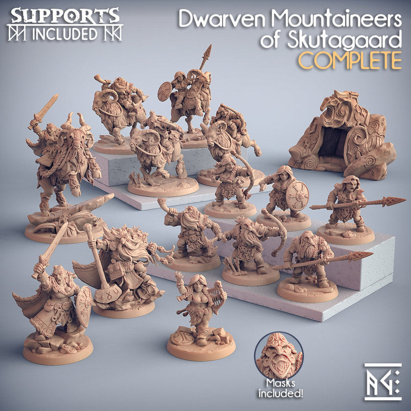 Dwarf Mountaineer mini set - Artisans Guild | Dwarf | Male | Female | Archer | Melee | Fighter | DnD | Wargaming | Pathfinder Fantasy