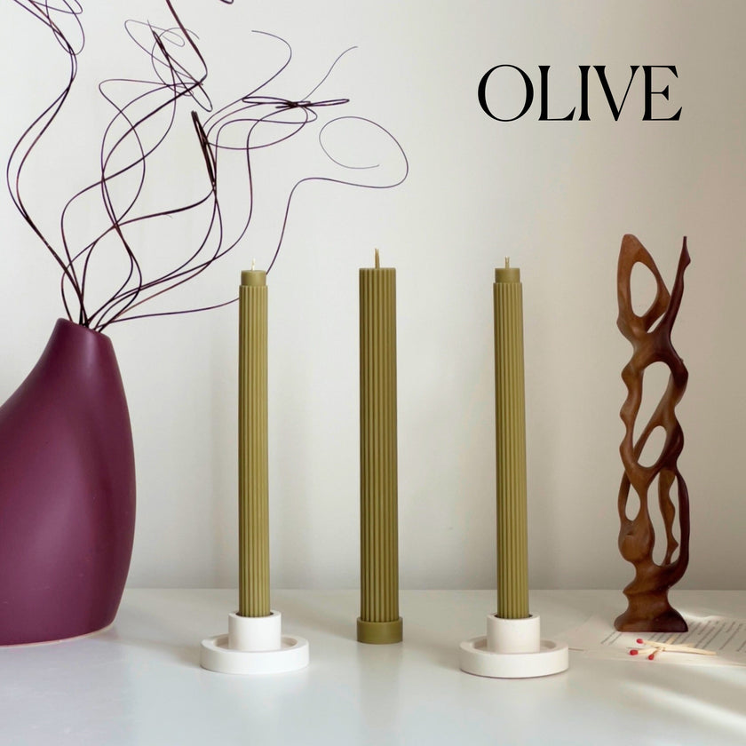 Ribbed Soy Wax Taper Candle: Handmade Unscented Pillar