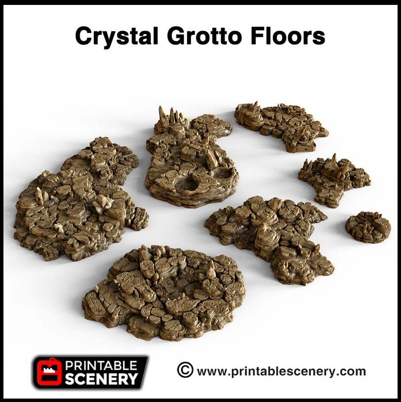 Crystal Stone Floors 7pc set | DnD Terrain Scatter Dungeon Tiles Platform Printable Scenery Fantasy Tabletop Game 3D Printed TTRPG Diorama