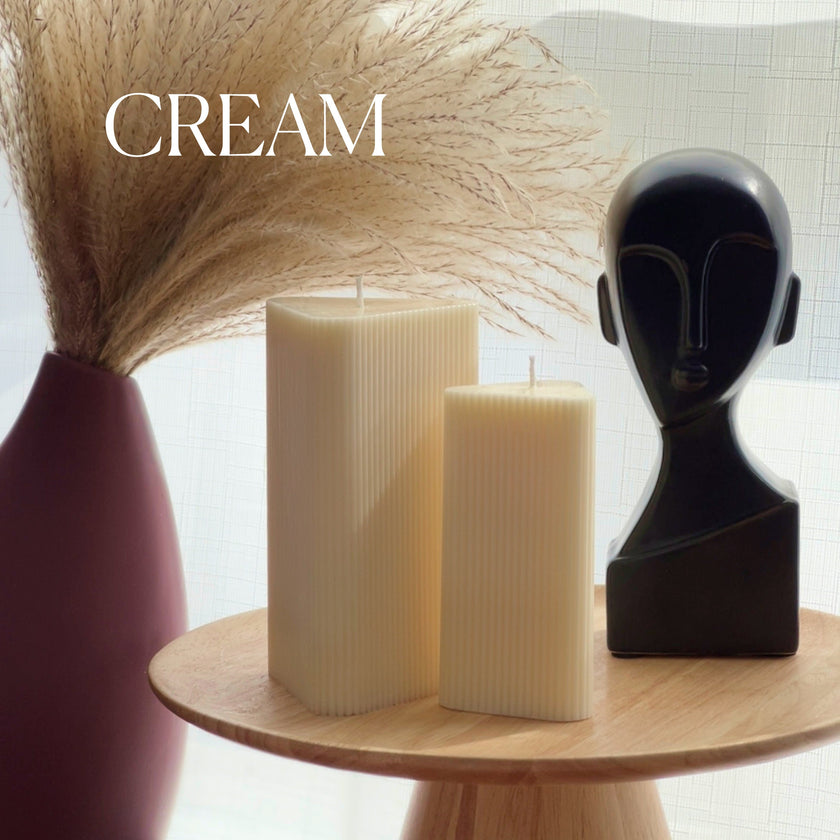 Ribbed Triangular Pillar Soy Wax Candle Set | Unscented Decorative Candles