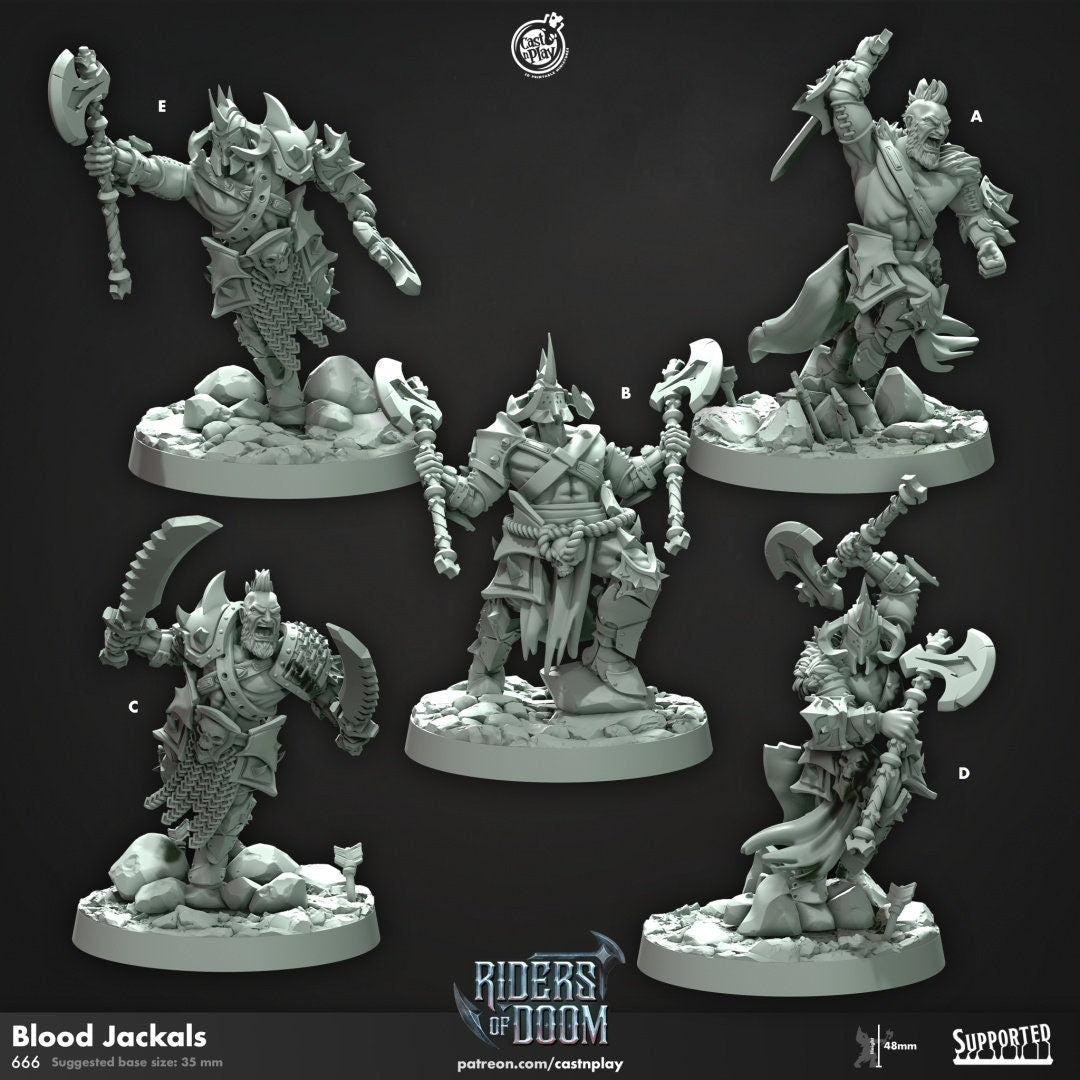 Blood Jackals - dnd miniature - Cast N Play Riders of Doom - Wargaming, Human, Male, Fighter, Barbarian, Chaos, Evil, Undead, Melee