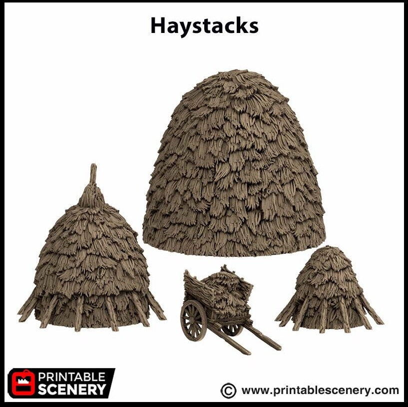 Haystacks - King and Country, DnD, Pathfinder, 15mm, 28mm, 32mm, wargaming terrain, scatter scenery D&D medieval village, farm, cart, hay