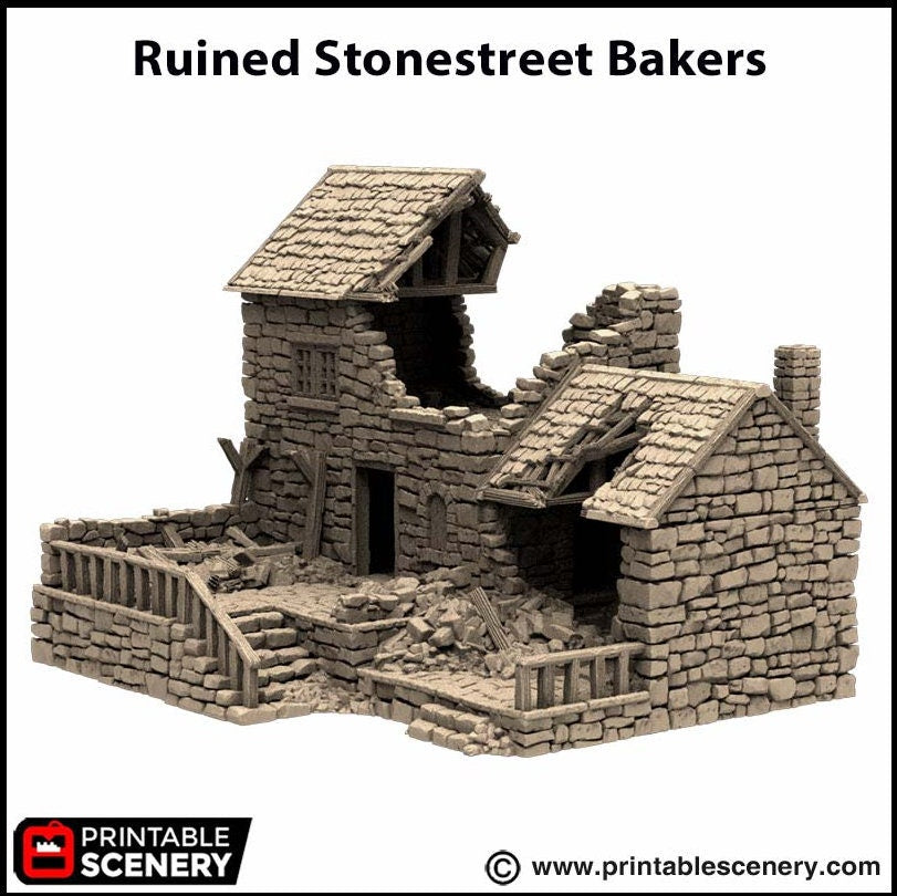 Ruined Stonestreet Bakers - King and Country, DnD, Pathfinder, 15mm, 28mm, 32mm, wargaming terrain, scatter scenery D&D medieval village