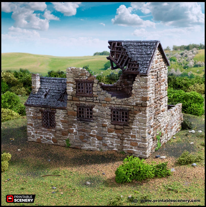 Ruined Stonestreet Bakers - King and Country, DnD, Pathfinder, 15mm, 28mm, 32mm, wargaming terrain, scatter scenery D&D medieval village