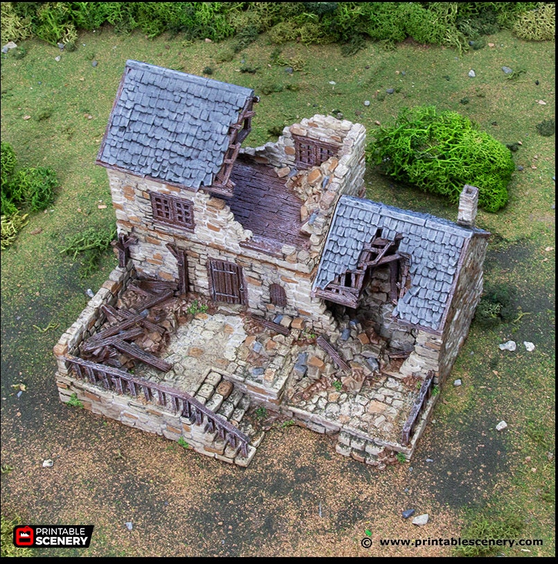 Ruined Stonestreet Bakers - King and Country, DnD, Pathfinder, 15mm, 28mm, 32mm, wargaming terrain, scatter scenery D&D medieval village