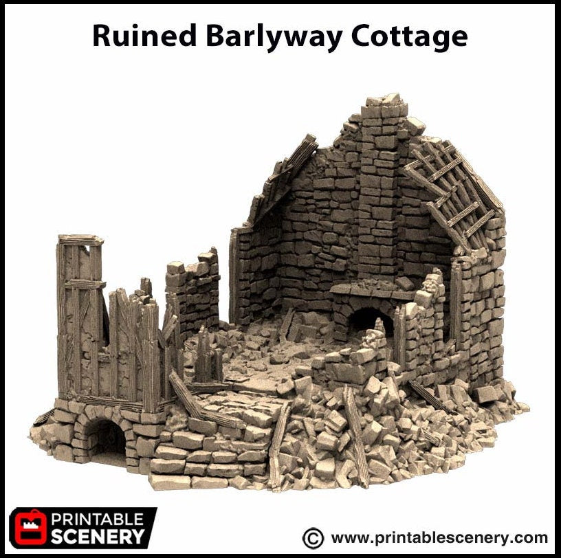 Ruined Barleyway Cottage - King and Country, DnD, Pathfinder, 15mm, 28mm, 32mm, wargaming terrain, scatter scenery D&D medieval village