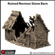 Ruined Norman Stone Barn - King and Country, DnD, Pathfinder, 15mm, 28mm, 32mm, wargaming terrain, scatter scenery D&D farm, fields, village
