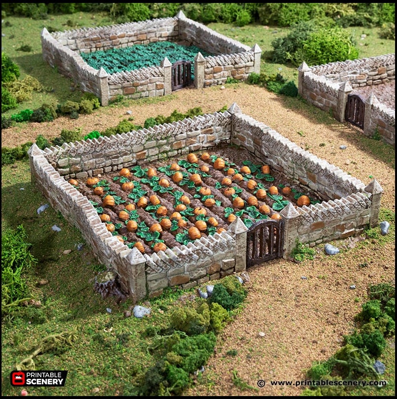 Farm Fields Set - King and Country, DnD, Pathfinder, 15mm, 28mm, 32mm, wargaming terrain, scenery D&D farm, crops, pumpkin, medieval village