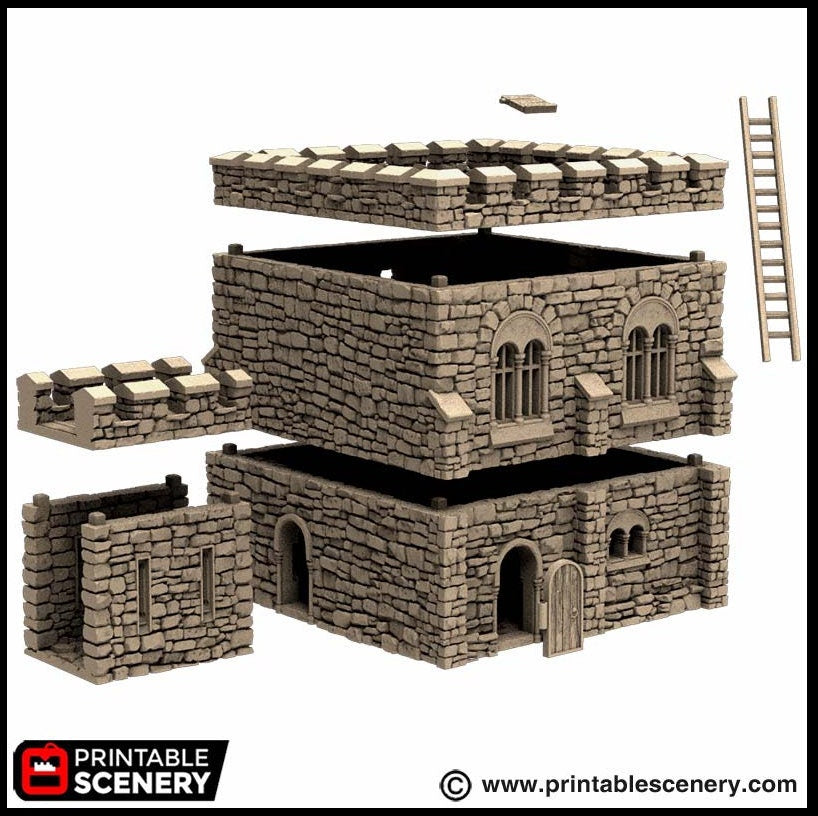 Norman Square Keep - King and Country, DnD, Pathfinder, 15mm, 28mm, 32mm, wargaming terrain, scenery D&D fort, base, castle, stone, medieval