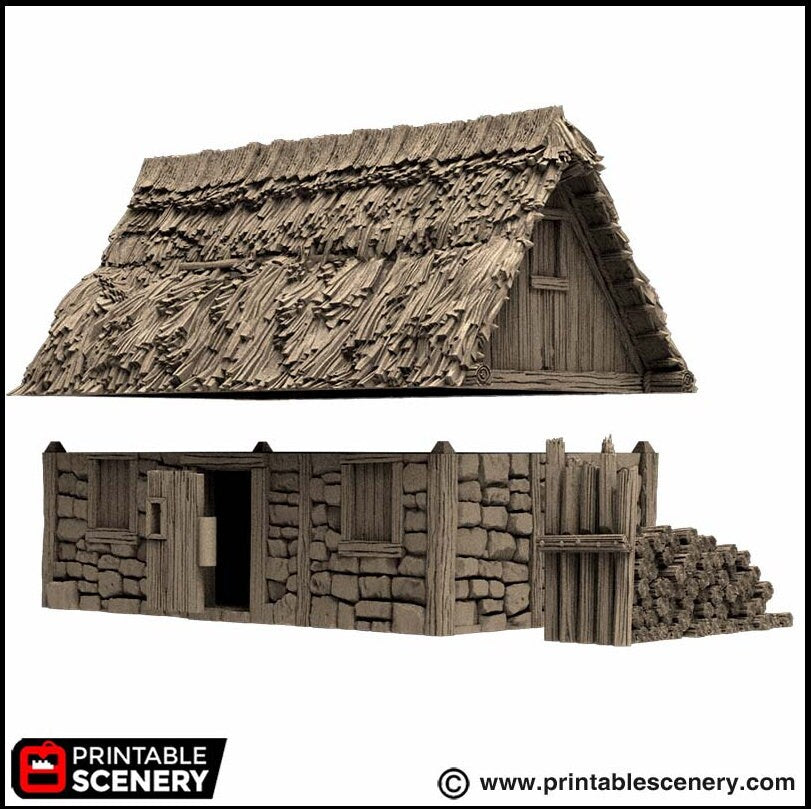 Norman Stone Barn - King and Country, DnD, Pathfinder, 15mm, 28mm, 32mm, wargaming terrain, scenery D&D farm, crops, medieval village, town