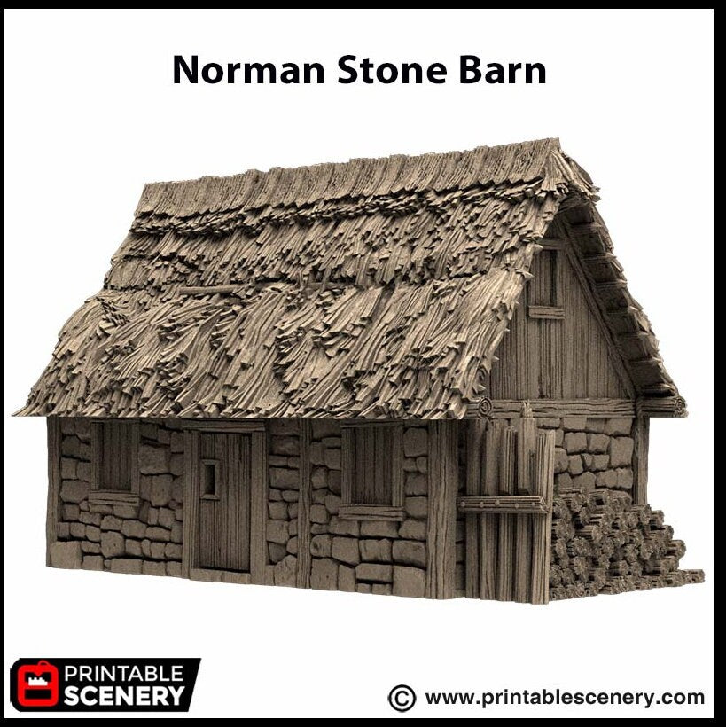 Norman Stone Barn - King and Country, DnD, Pathfinder, 15mm, 28mm, 32mm, wargaming terrain, scenery D&D farm, crops, medieval village, town