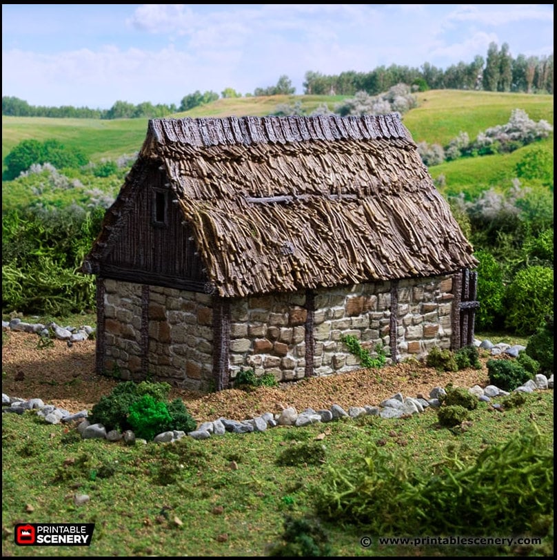 Norman Stone Barn - King and Country, DnD, Pathfinder, 15mm, 28mm, 32mm, wargaming terrain, scenery D&D farm, crops, medieval village, town
