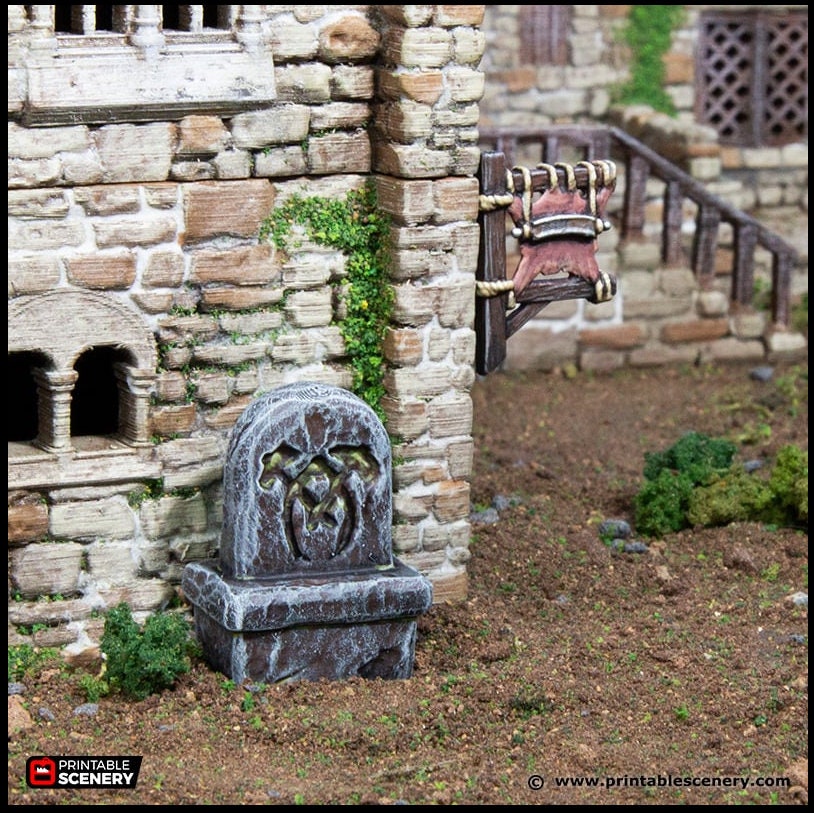 Town Trade Signs - King and Country, DnD, Pathfinder, 15mm, 28mm, 32mm, wargaming terrain, scenery D&D shop, merchant, smithy, farm, inn