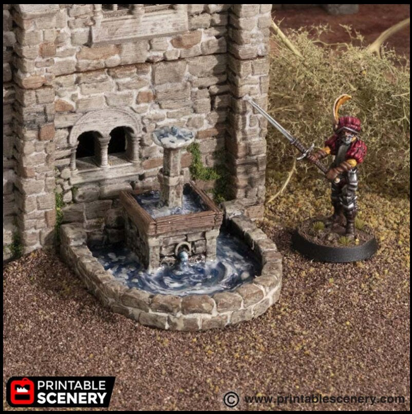 Town Fountains - King and Country, DnD, Pathfinder, 15mm, 28mm, 32mm, wargaming terrain, scenery D&D shop, medieval village, square, town