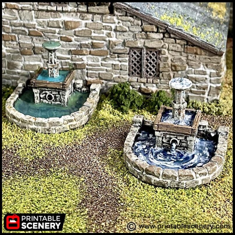 Town Fountains - King and Country, DnD, Pathfinder, 15mm, 28mm, 32mm, wargaming terrain, scenery D&D shop, medieval village, square, town
