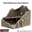 Ruined Norman Stone Manor - King and Country, DnD, Pathfinder, 15mm, 28mm, 32mm, wargaming terrain, scenery D&D, medieval village, castle