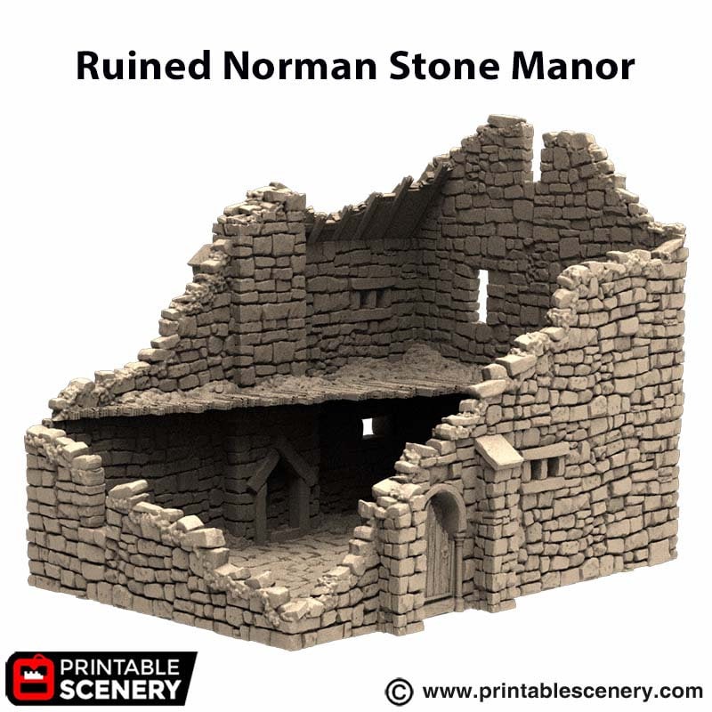 Ruined Norman Stone Manor - King and Country, DnD, Pathfinder, 15mm, 28mm, 32mm, wargaming terrain, scenery D&D, medieval village, castle